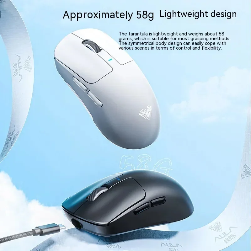 AULA SC680 Wireless Mouse Three Modes PAW3395 Sensor RGB Bottom Light KB3633 Chip Gaming Mouse Lightweight Ergonomics Pc Gamer