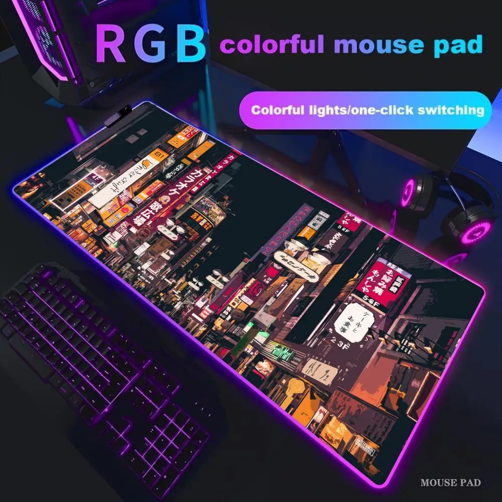 

Art Neon City Pattern Mouse Pad RGB Keyboard Colorful MousePad LED Light E-sports Mousepad XXL Computer Gamer Glow Long Desk Mat