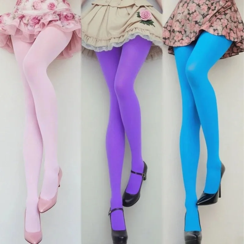 80D Farbige Lange Socken für Damen, Süße Lila Einfarbige Atmungsaktive Komfortable Strumpfhose, Dünne Lolita-Strümpfe, Blickdichte Matte Strumpfhose