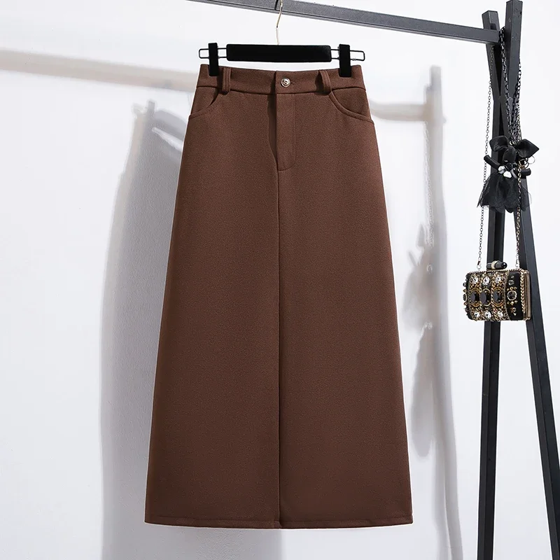 Casual High Waist Chic Buttons Pocket Slim A-line Long Skirts Korean Fashion Office Lady Basics Autumn Winter Plus Size Clothing