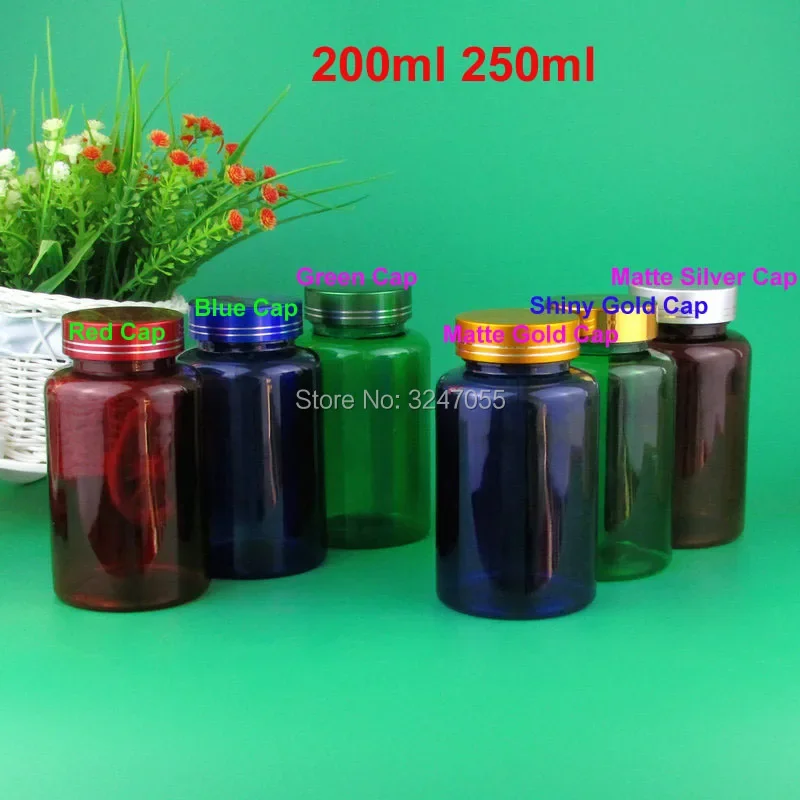 200ml 250ml Empty Green Plastic Medicine Capsules Packing Bottle, Blue/Red High Quality Medical Pills/Tablets Storage Container