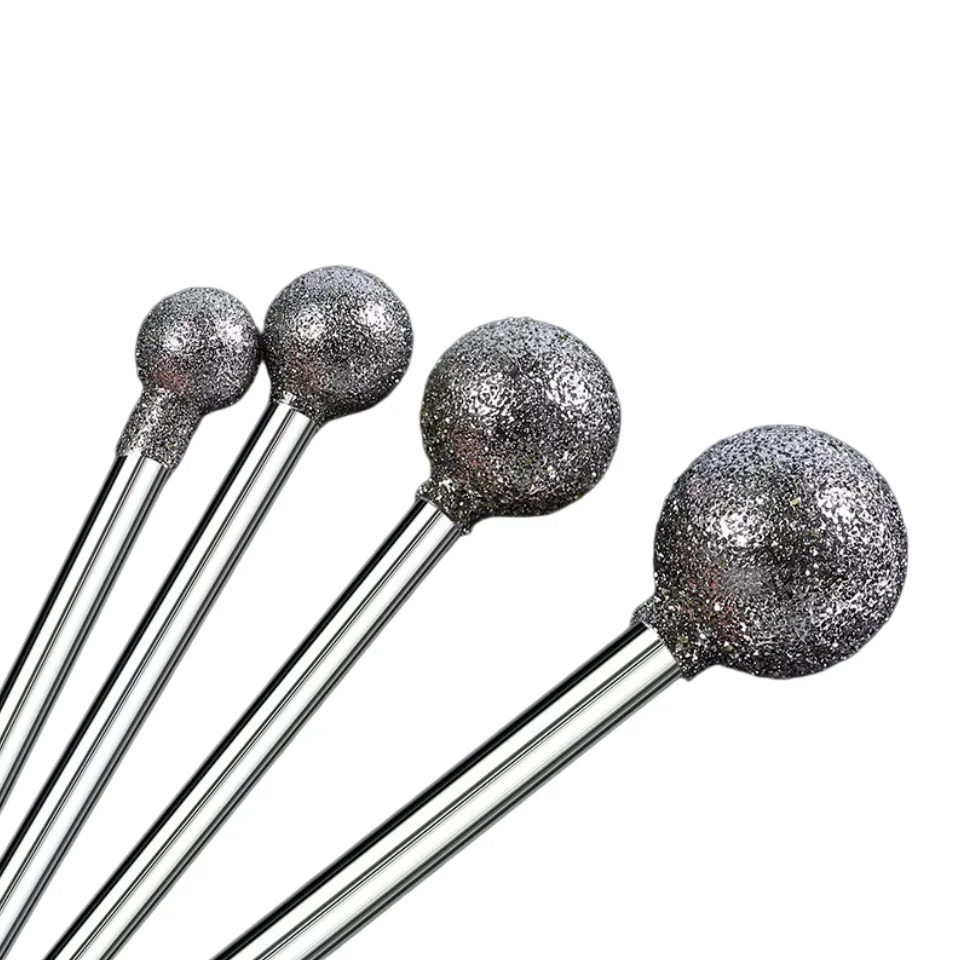 Jrealmer 10 Buah Mata Bor Berlian Bulat Shank 2.35Mm Alat Putar Dremel Burr Alat Abrasif Ukiran dan Etsa