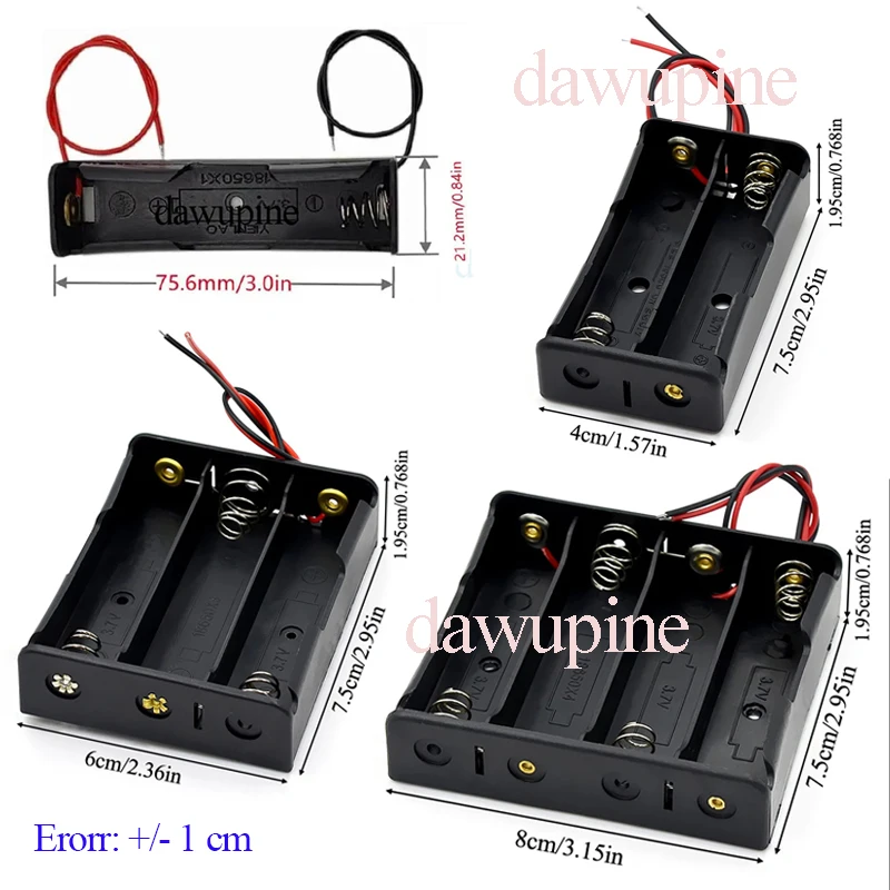 18650 Battery Holder Box Shell 1 Slot 3.7V Battery Storage Case 1/2/3/4 Cell Plastic Container Housings Connect Black Red Wires