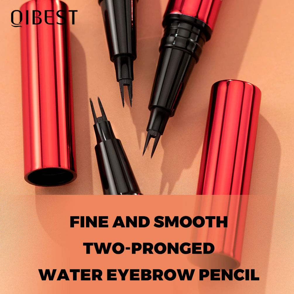QIBEST 2ポイントアイブロウペンシル 長持ち 握りやすい アイブロウタトゥー 防水 薄い液体状 リングシルクワームブロウペン コスメ