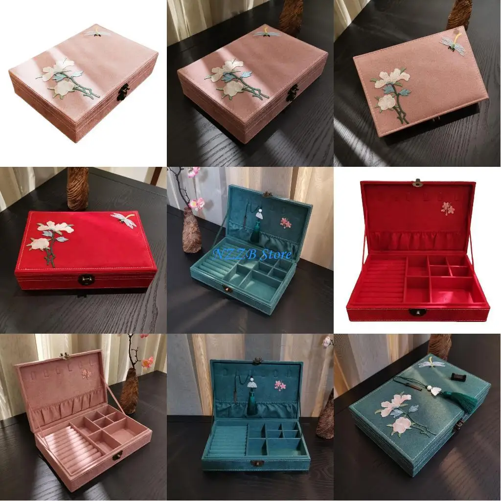 

T21F китайский органайзер для ювелирных изделий, изысканная деревянная шкатулка с застежкой для демонстрации сокровищ, сундук