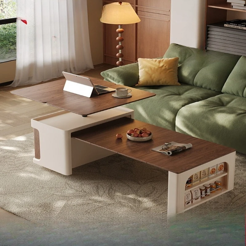 

solid wood, small apartment, living room, multi-functional lifting, telescopic folding sofa, cart, side cabinets
