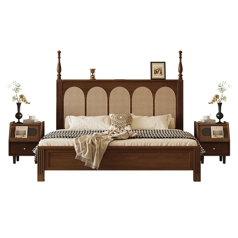 سرير من الخشب الصلب من خشب الجوز، سرير حديث وبسيط من الخشب الصلب #1