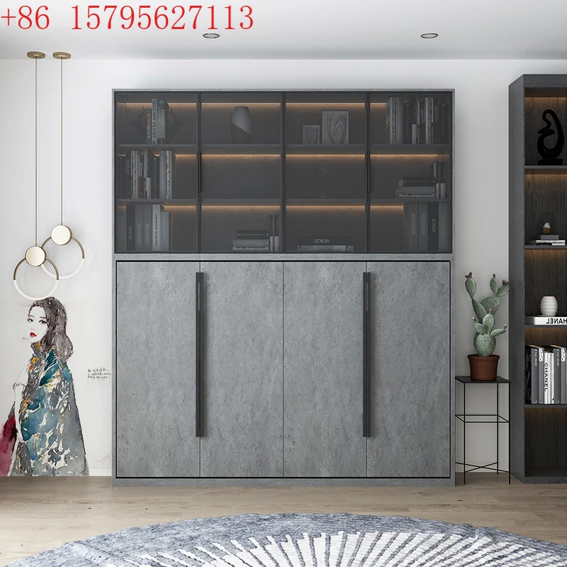 

Итальянский минималистичный светлый роскошный книжный шкаф, кровать из цельного дерева, невидимая кровать, электрическая многофункциональная настенная кровать