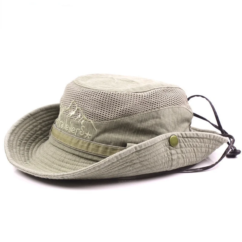 Men\'s Cap Summer Mesh Breathable Retro 100% Cotton Bucket Hat Panama Jungle Fishing Hats Novelty Dad\'s Beach Cap Women Hat