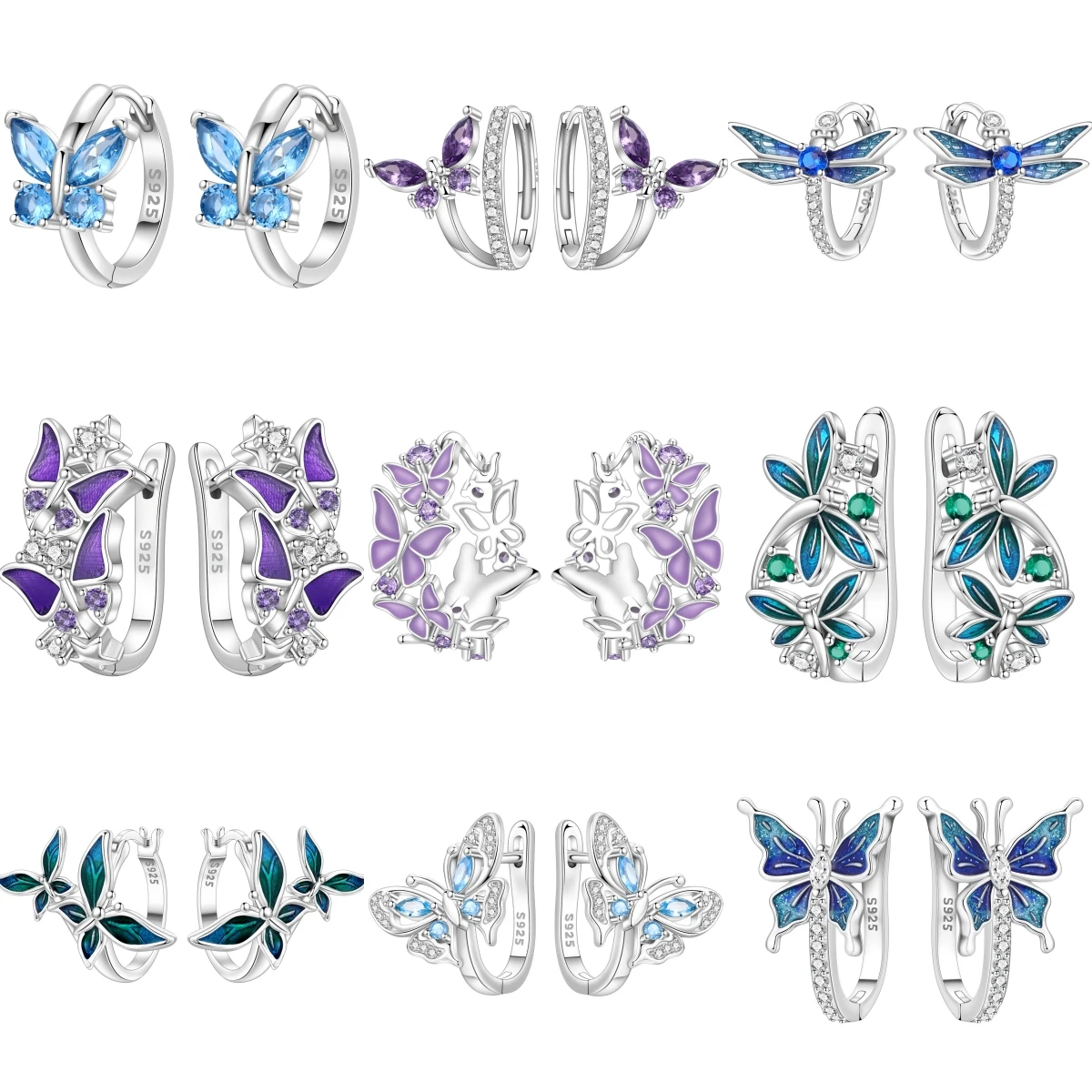CYCUFF S925 Sterling Silber Blau-Lila Schmetterling Ohrringe Creolen Damen Schmuck Original Party Trendy Jubiläumsgeschenke