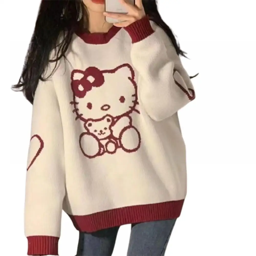 Suéter de Hello Kitty para niña, Tops de punto de dibujos animados Sanrio, bonitos, frescos y dulces, ropa de manga larga para niña