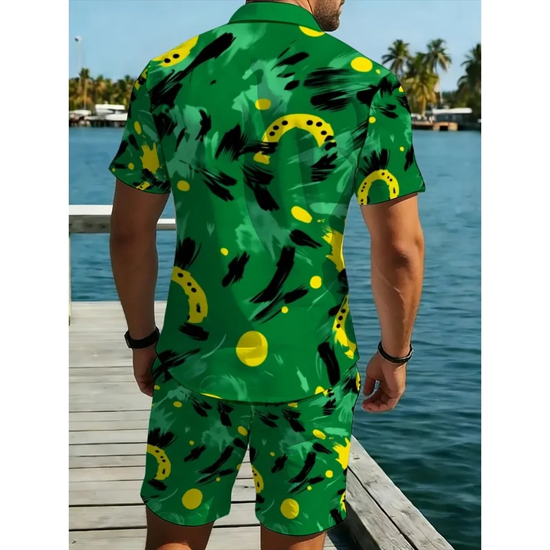 Men's Tropical Print Shirt Shorts Set Lightweight Polyester Beachwear Outdoor Casual Vacation Pool Daily Comfortable Durable