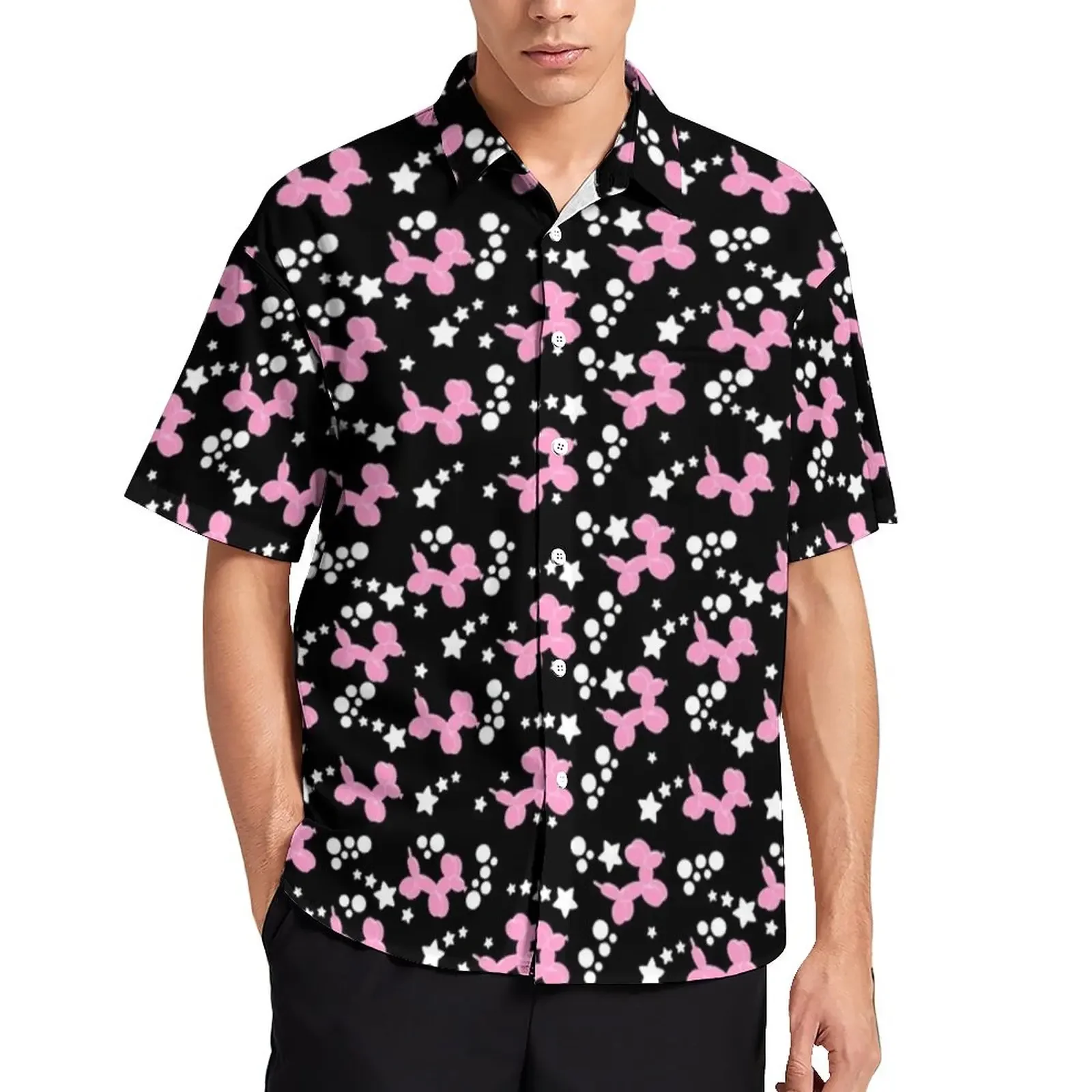 Camisa hawaiana de manga corta para hombre y mujer, camisa informal con diseño de perro globo en 3D, ropa de moda para playa y verano, solapa profesional, B