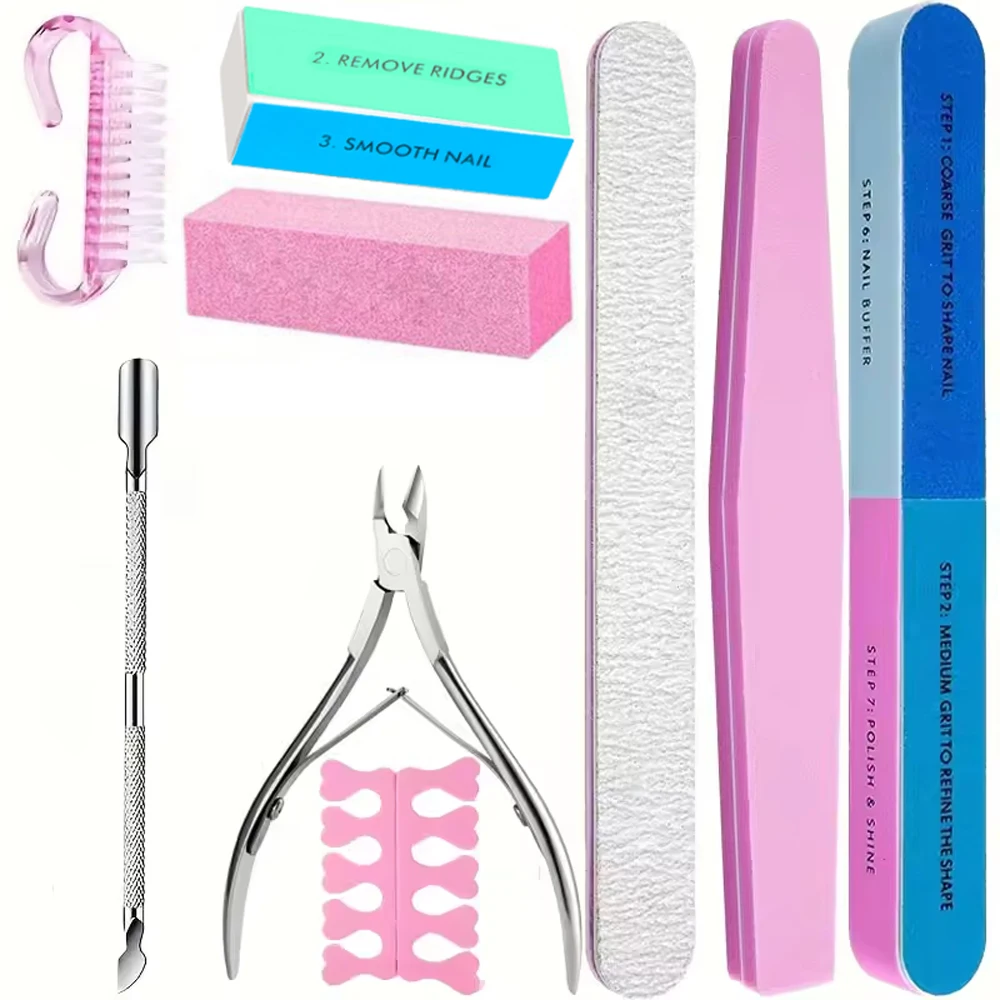 10/15-teiliges professionelles Nagelkunst-Set mit 100/180er Körnung Feilen, Polierschwamm, Schere, Nagelhautzangen, Nagelhautschiebern und Gel-Polierwerkzeugen – Detail 2