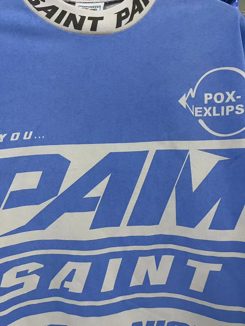 الرجعية الأزرق سانت الشرير نمط تي شيرت الخريف القطن غسلها أزياء فضفاضة طويلة الأكمام #4