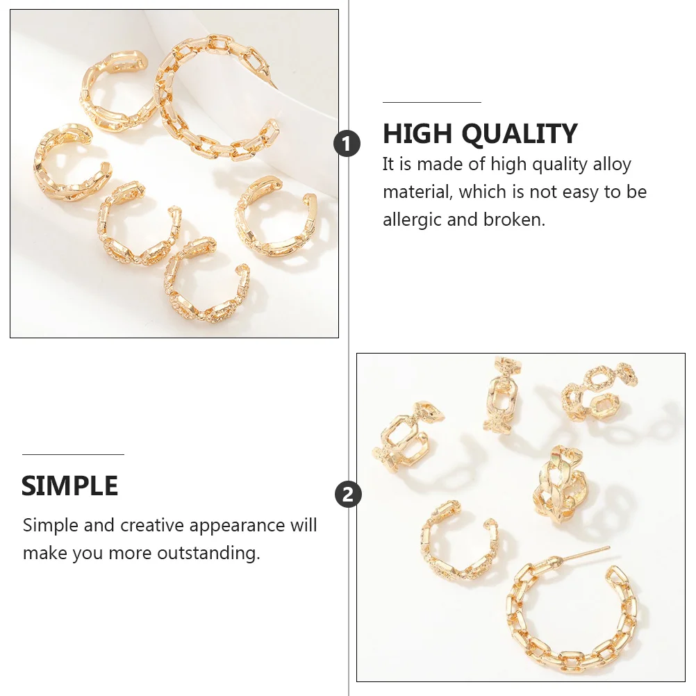 6 Pcs Chain Hoop Vintage Cuff Earrings Chunky Studs Chic Women Danglers Earings for