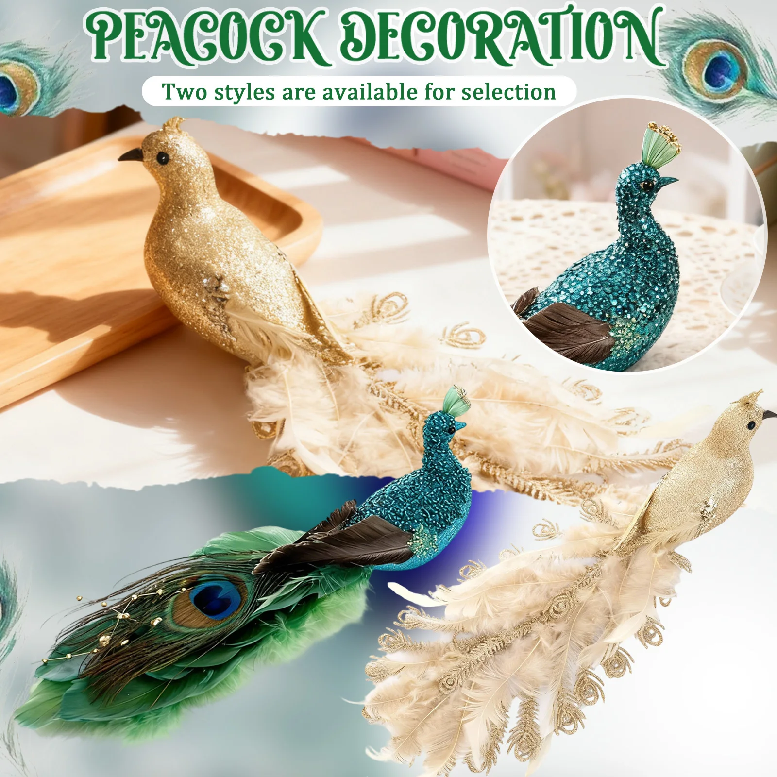 Premium Peacocks Christmas Ornament Feature Glimmering Feathered And Easy Installation Clip Peacocks Parties Supplies