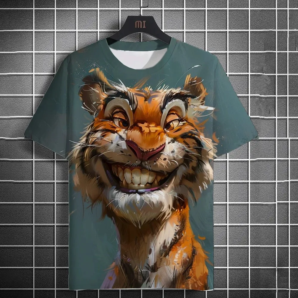 

Cartoon Tiger Fun 3d Printing Novelty Fashion Crew-Neck Short-Sleeved Men's Summer Plus-Size Loose Casual Breathable Top