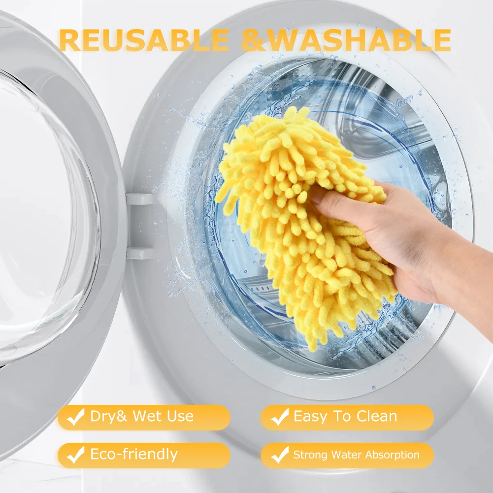 4pcs Deep Cleaning Washable Reusable Kitchen Hardwood Soft Yellow Duster Refill Floor Window Dust Remove Chenille Heavy Duty