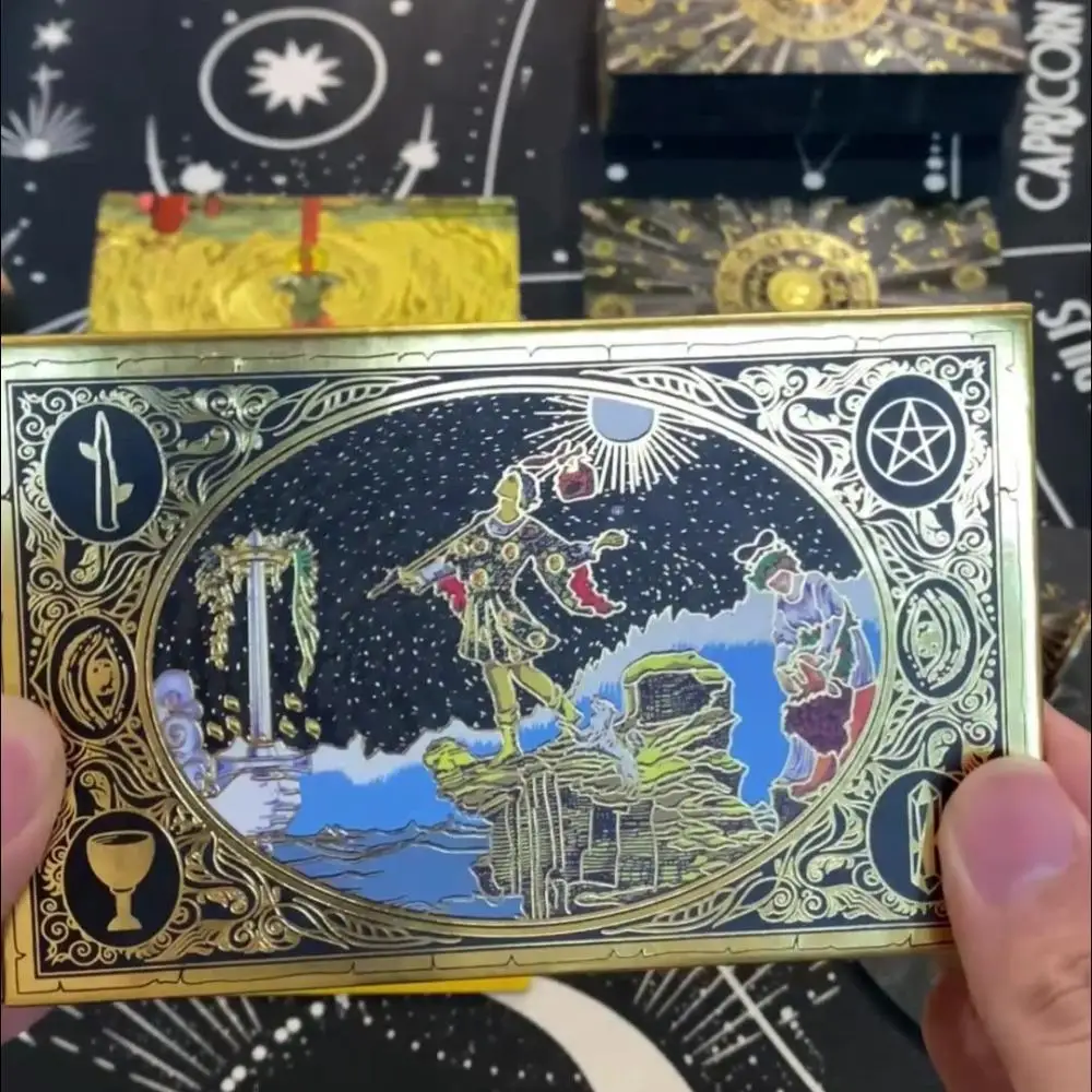 Cartas de tarot clásicas panorámicas Rider Waite, 78 Uds., para principiantes, plástico PET impermeable con lámina dorada, 12x7cm