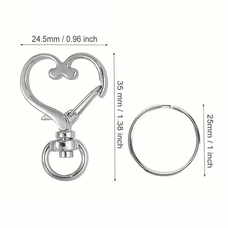 Heart‑shaped Swivel Lobster Clasp Keychain, Metal Spring Snap Hook with Key Ring, DIY Accessories, Bag Pendant Key Hook GYH