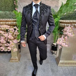 Luxury Italian Beaded Wedding Suits For Men Male Prom Blazers Outfits 2 Pieces Sets Groom Tuxedos Ropa Hombre Slim Costume Homme