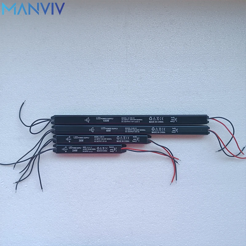 MANVIV 24W 36W 60W 100W AC120-240V LED Cienki zasilacz Oświetlenie DC 24V 12V Transformator do sterownika światła LED Adapter LED Strips