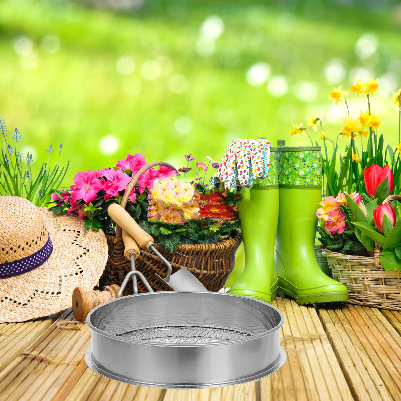 

Sieve Garden Sifter for Compost Screen Gravel Fine Mesh Strainer Soil Silver Dirt Rocks Strainers