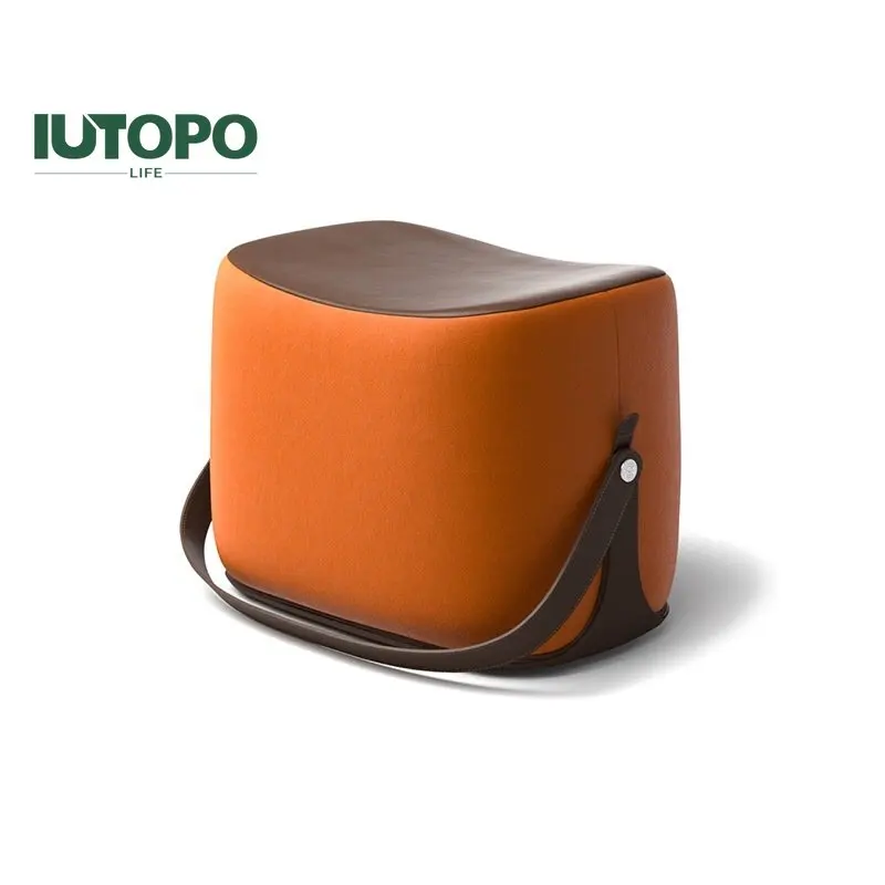 Saddle Hallway Ottoman With Box Storage Stool PU Leather Pouf Household Shoe Stool Living Room Light Luxury Solid Wood Stool