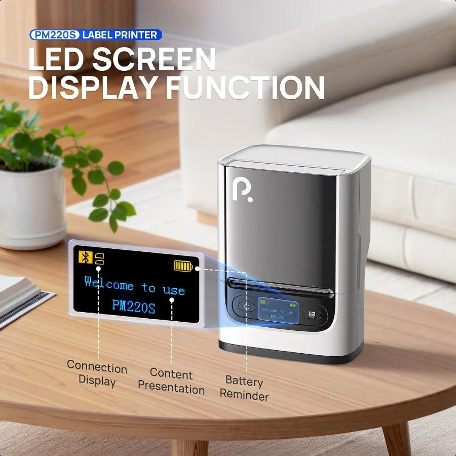 PM220S 라벨 프린터 테이프 포함 2인치 블루투스 열전사 라벨 프린터 휴대용 스티커 프린터 학교 사무실 가정 비즈니스용