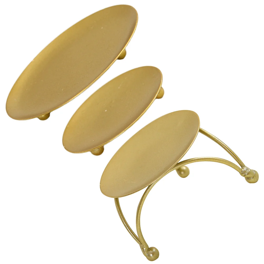 

3Pcs Metal Holder Tray Golden Wedding Banquet Dinner Party Decorative Plate Tea Light Candles Tray