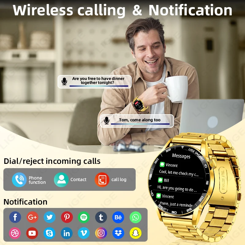 Original LIGE Smart Watch Wireless Call Weather Forecast Magnetic Charging Waterproof Music Control Men smart watch Android IOS