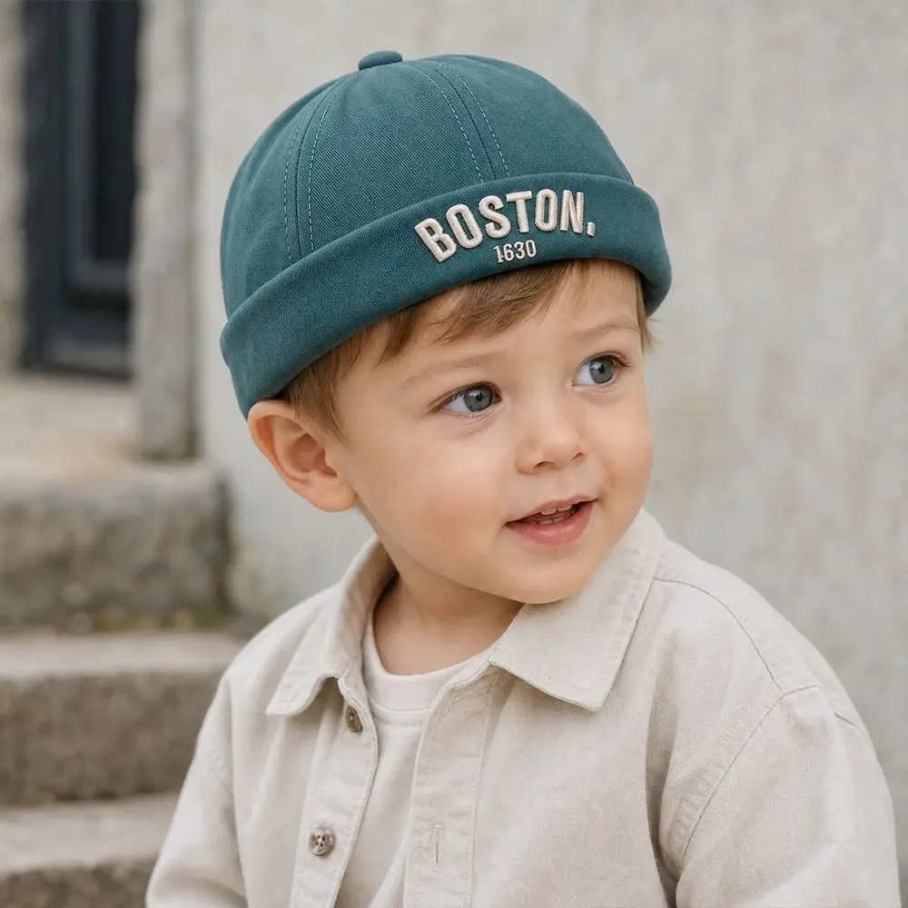 High Quality Letter Embroidered Brimless Hat Cotton Sun Protection Landlord Cap Thin Breathable Children Melon Beanie Summer