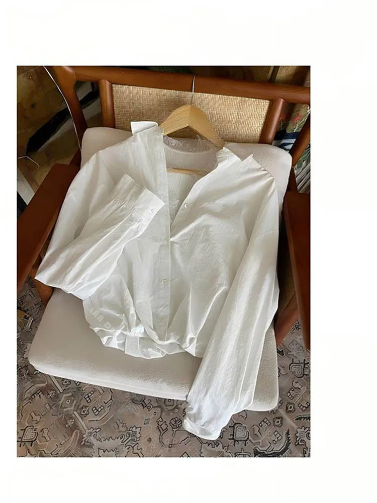 

Свободный крой, топ с завязками на талии, женская модная новинка весеннего сезона, дышащий, с длинными рукавами, повседневный, из смесового полиэстера