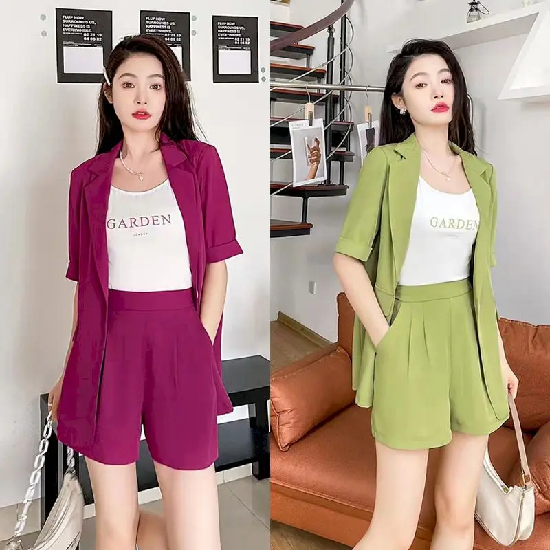 2 Piece Sets Womens Outfits  Blazer Fashion Set Casual Loose Short Sleeve Suit Jacket and Shorts Summer Trendy Two Piece Suits