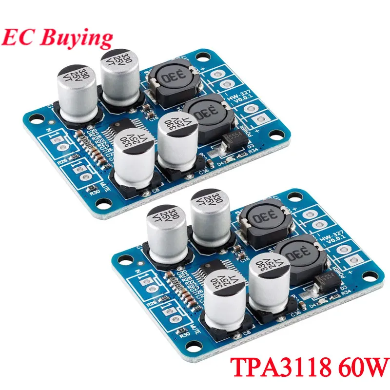 2Pcs/1pc TPA3118 PBTL 60W Mono Digital Audio Amplifier Board Module 1X60W 1*60W DC 8-24V For Arduino