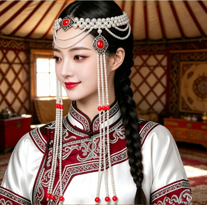 

Mongolian Ethnic Style Tassel Hair Accessories, Mongolian Bride's Ceremonial Headwear