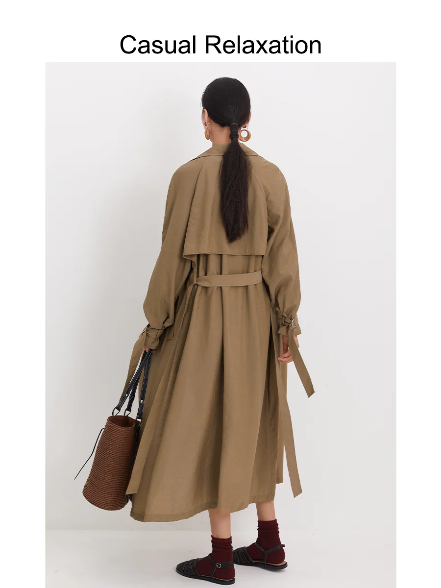 Chaqueta Cortavientos para Mujer, Primavera-Otoño, Color Marrón Claro, Estilo Británico, Corte Recto, Larga, con Cinturón, para Exteriores...