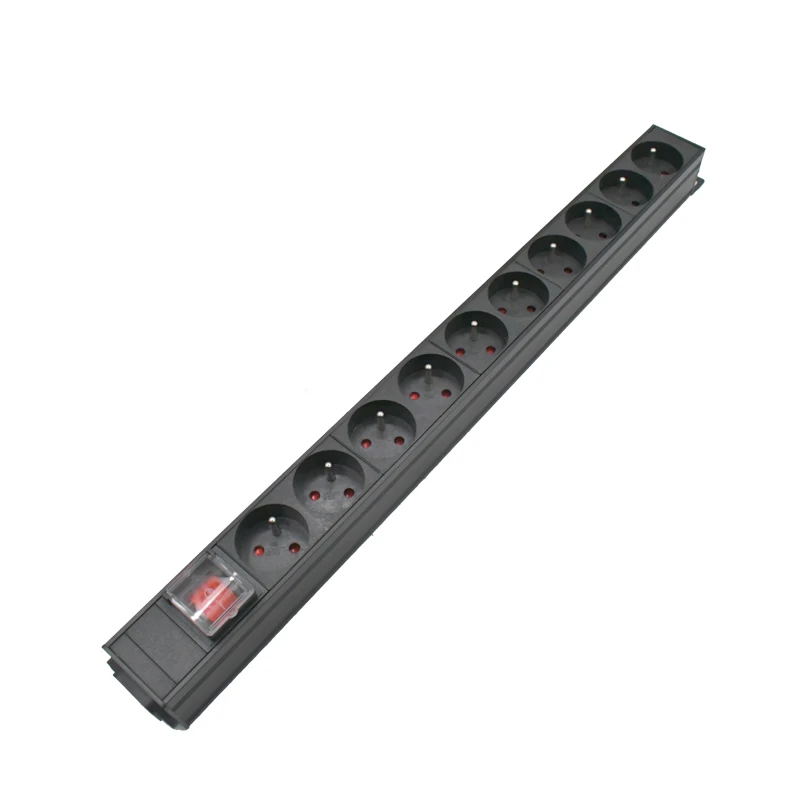 PDU Power Strip Distribution Unit Cabinet 2/4/6/8/10 Way AC France Socket Break Switch Aluminum alloy shell iec C14 Interface