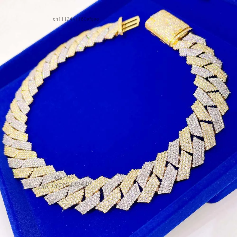 Luxury Hip Hop Cuban Link Chain Vvs Moissanite Diamond 15mm Width Two Tone.