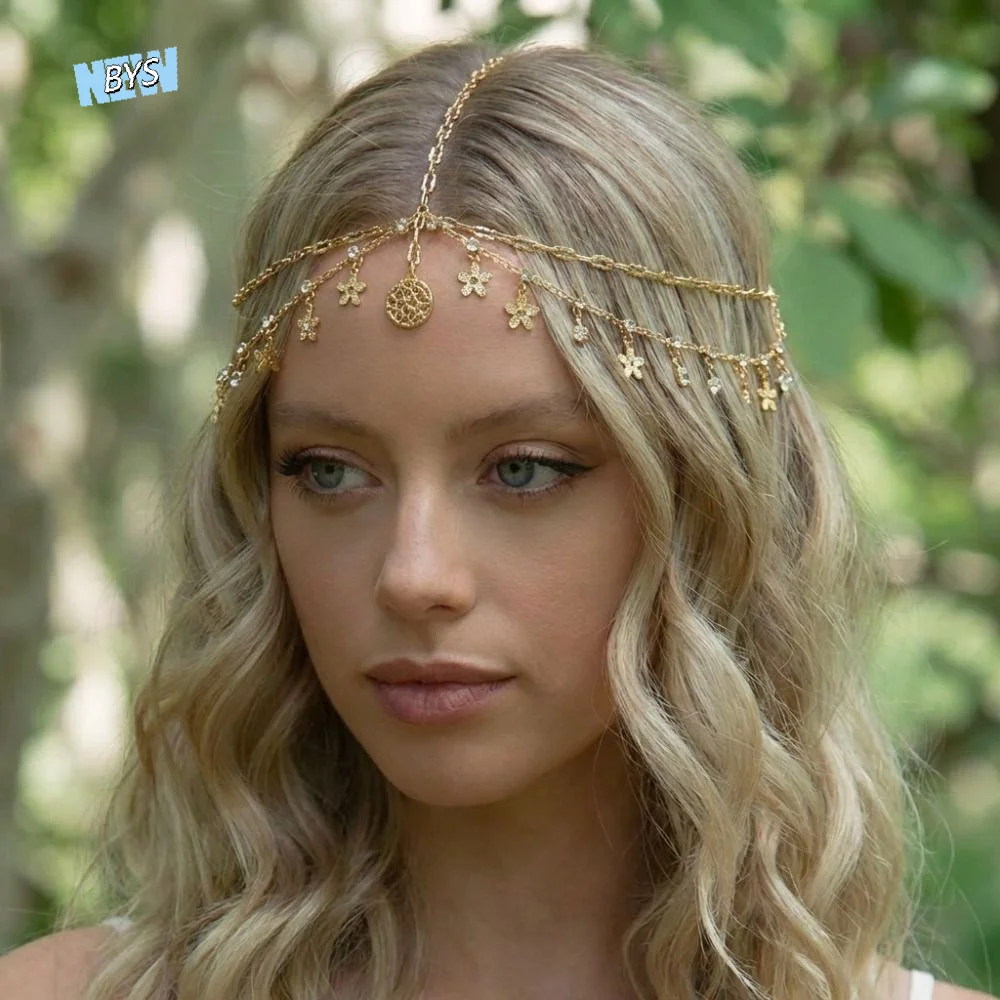

Korean Style Bohemian Forehead Headpiece Fairy Crystal Long Tassels Hair Chain Multilayer Boho Rhinestone Forehead Chain