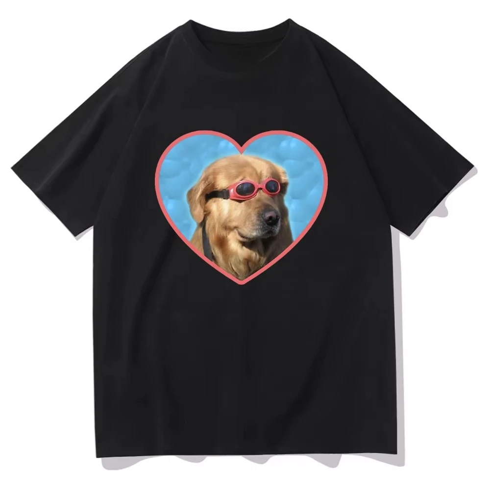 Golden Retriever Swimmer Dog with Sunglasses Graphic Tee Women Funny Doggo Love Casual Summer Street Tops