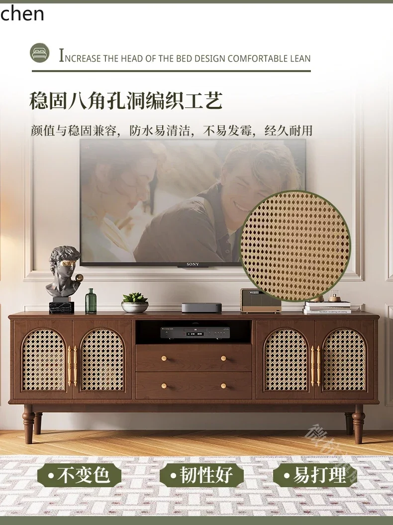 ZMLretro solid wood rattan TV cabinet living room home bedroom storage video TV cabinet