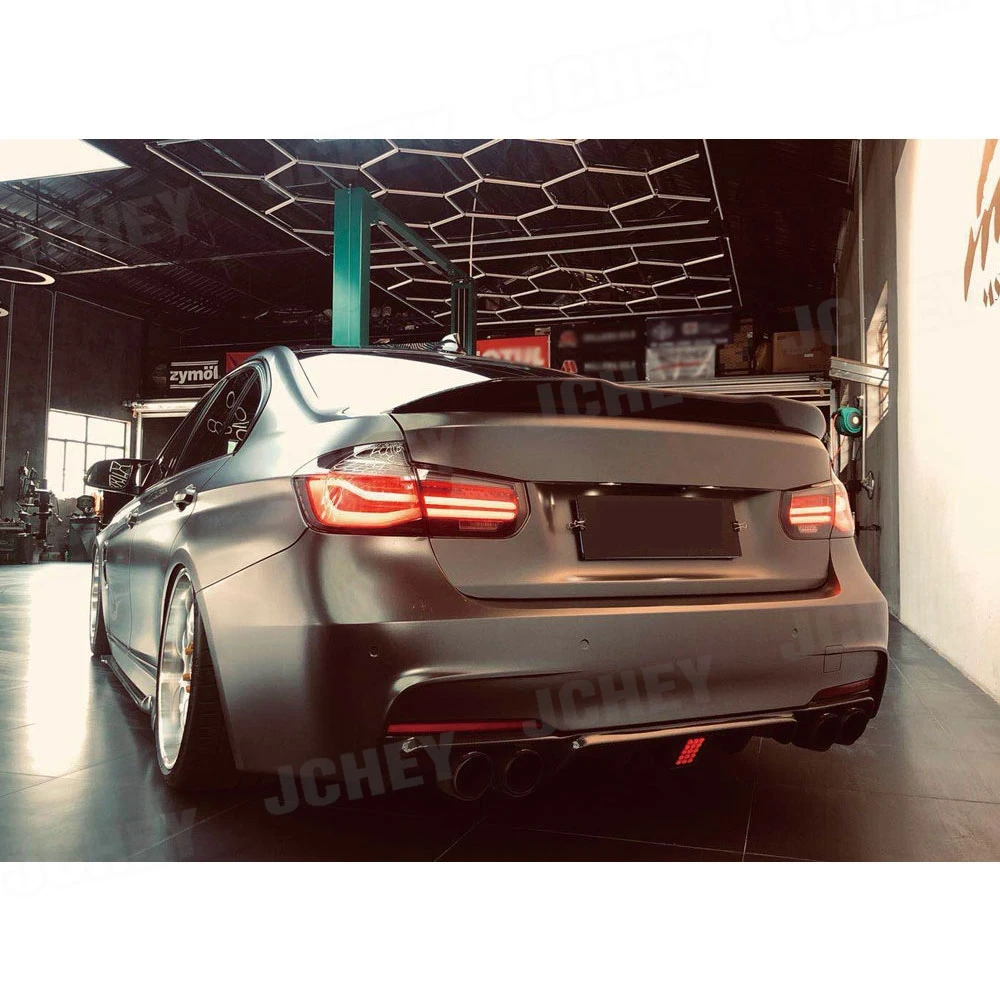 JCHEY ألياف الكربون شفة ممتصة للصدمات خلفية الناشر مع مصباح ليد لسيارات BMW 3 Series F30 F35 M Sport 2012-2018 OO-OO منفذ الشفة الخلفية #6