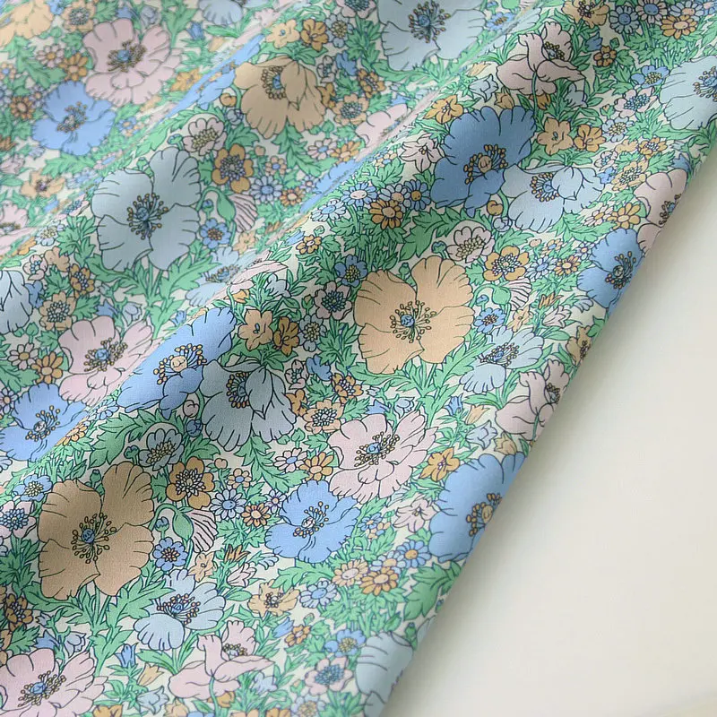 Prado Song tana césped algodón azul estampado floral personalizado tana libertad Londres tela estampada 100% algodón césped para ropa