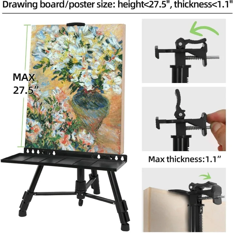 حامل حامل فني للرسم، حامل فني من 20 إلى 61 بوصة للرسم على القماش والعرض، ارتفاع قابل للتعديل من الألومنيوم #3