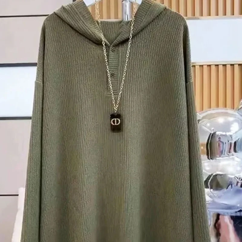 2023 Spring Autumn New Fashion Hooded Button Long Sleeve Hoodies Women Casual Loose Thin Style All-match Mid-length Pullovers