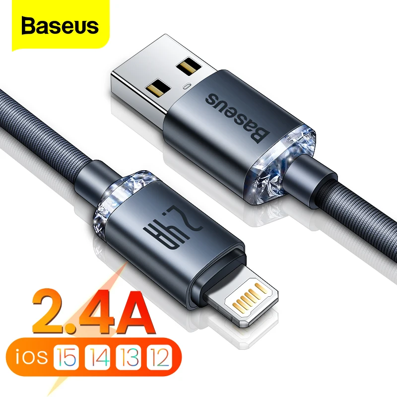 Baseus-아이폰용 USB 케이블, 아이폰 13, 12, 11 프로 맥스, X, 8, 7p, 6s, 2,4a, 아이패드 프로 미니용 고속 충전 휴대 전화 충전기, 데이터 와이어 코드