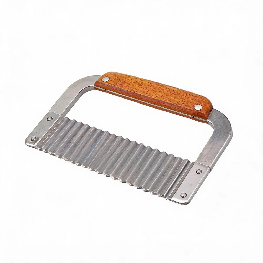 

Wooden Handle Wave Slicing Tool with Stainless Steel Edge for For home Kitchens Preparing Wavy Fries and Chips