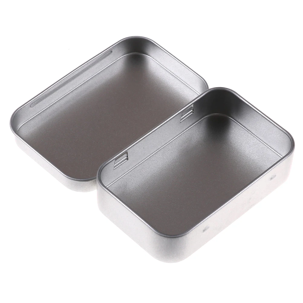 Metal Rectangular Mini Empty Tin Box Tinplate Coin Candy Pill Case Bin Jar Flip Hinged Container Small Organizer Storage Box